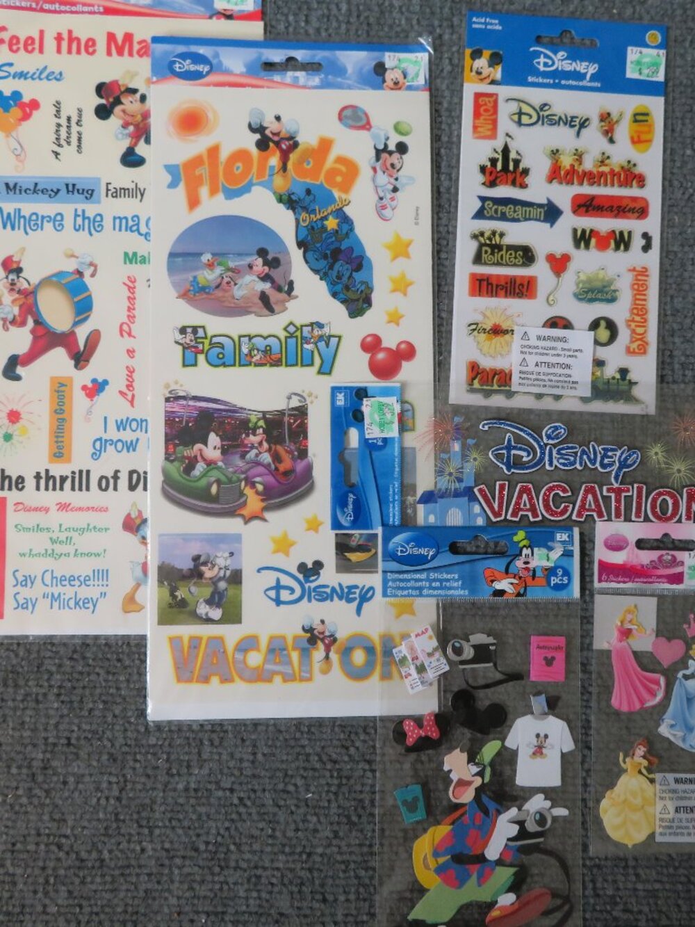 Disney Scrapbook Stickers set of 6 NEW Mickey, Princess, Vacation, Florida